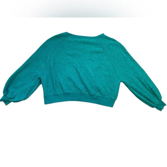 Free People Teal Boucle Cotton Blend Found My Friend Pullover Sweatshirt - Picture 5 of 12